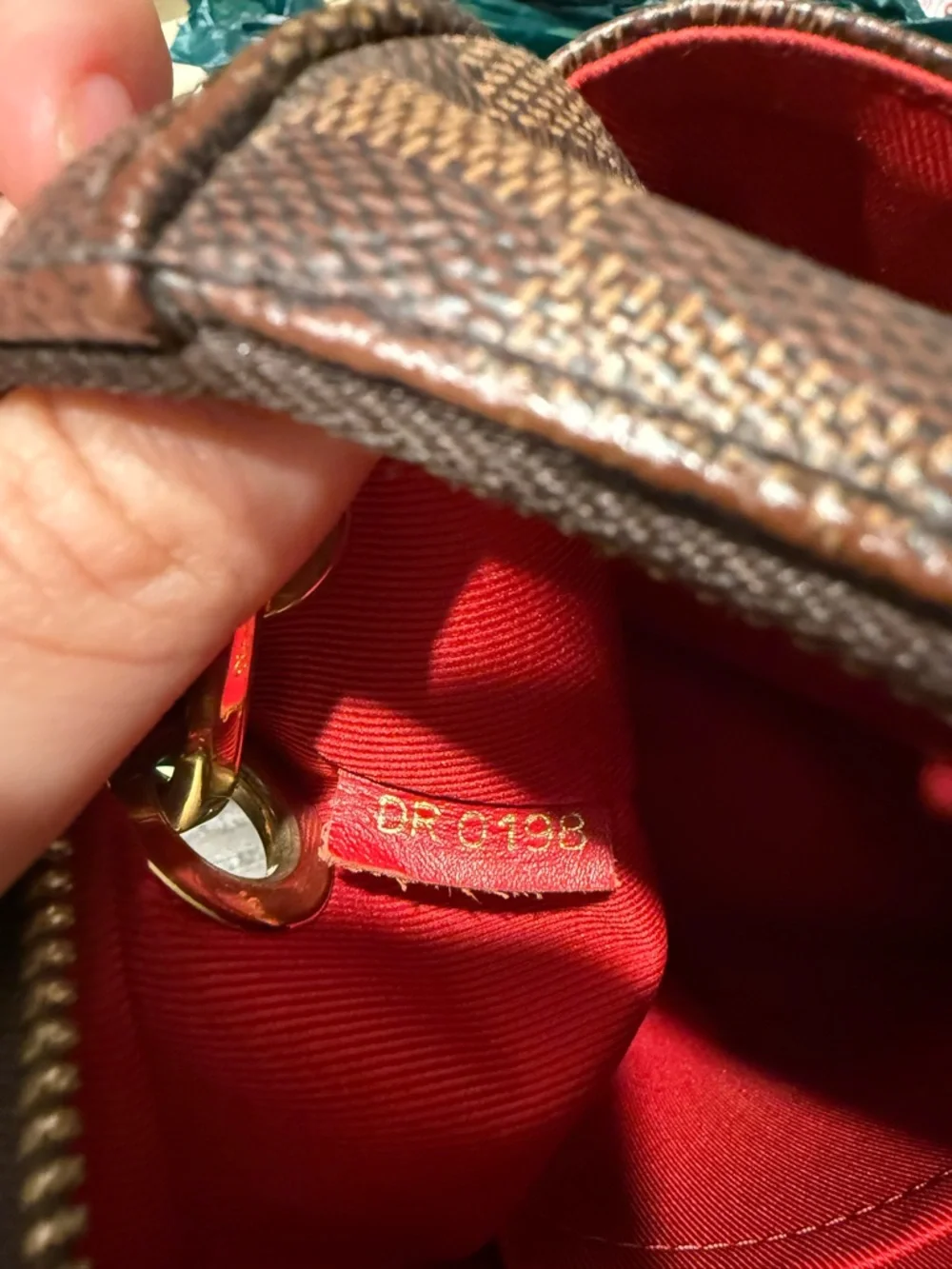 Louis Vuitton Brown Damier Ebene Shoulder Bag with Red Strap Lining - Picture 9 of 10